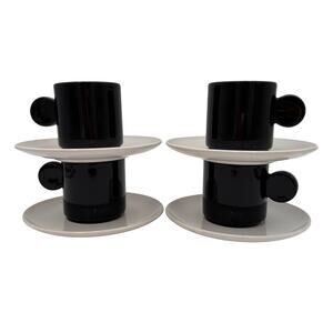 Vintage Coffee Espresso Cups & Saucers Set of 4 Pier One Imports Black White
